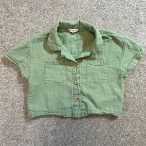 Kate Mack green button up shirt‎ size 6 cotton baby boys